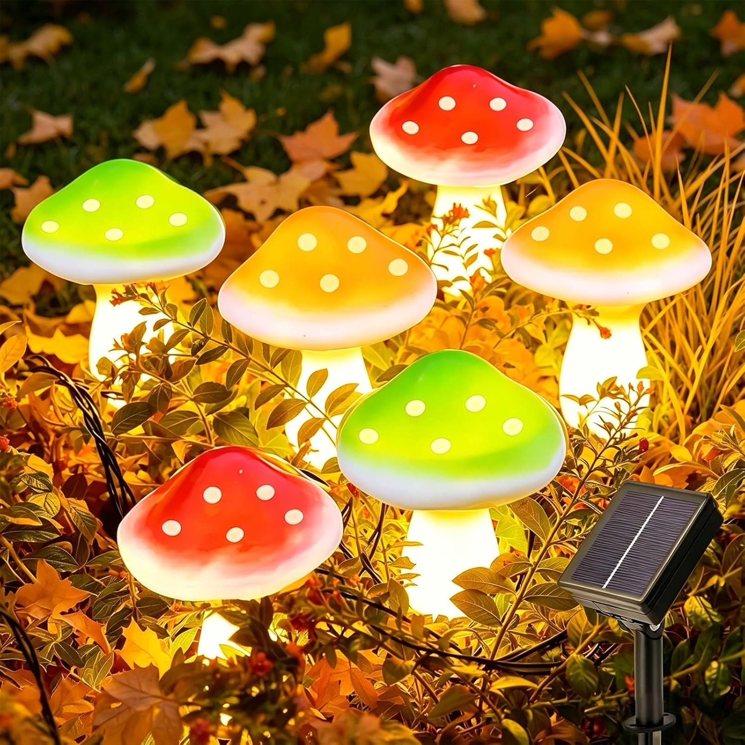 Detalle de Joycome JK-DMG paddenstoelvormige solar-tuinverlichting met 6 ledlampjes