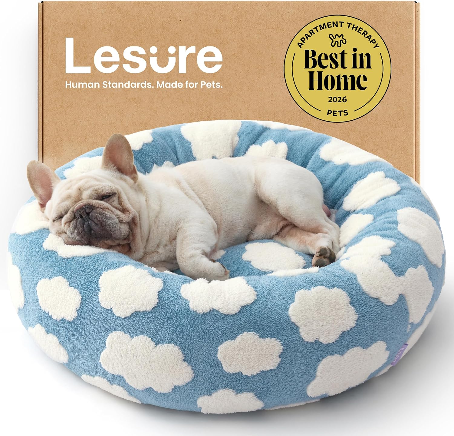 Detalle de LE SURE US-IMCDonutBed Donut Dog Bed, 30 x 30 x 8 in, Cozy Clouds Blue