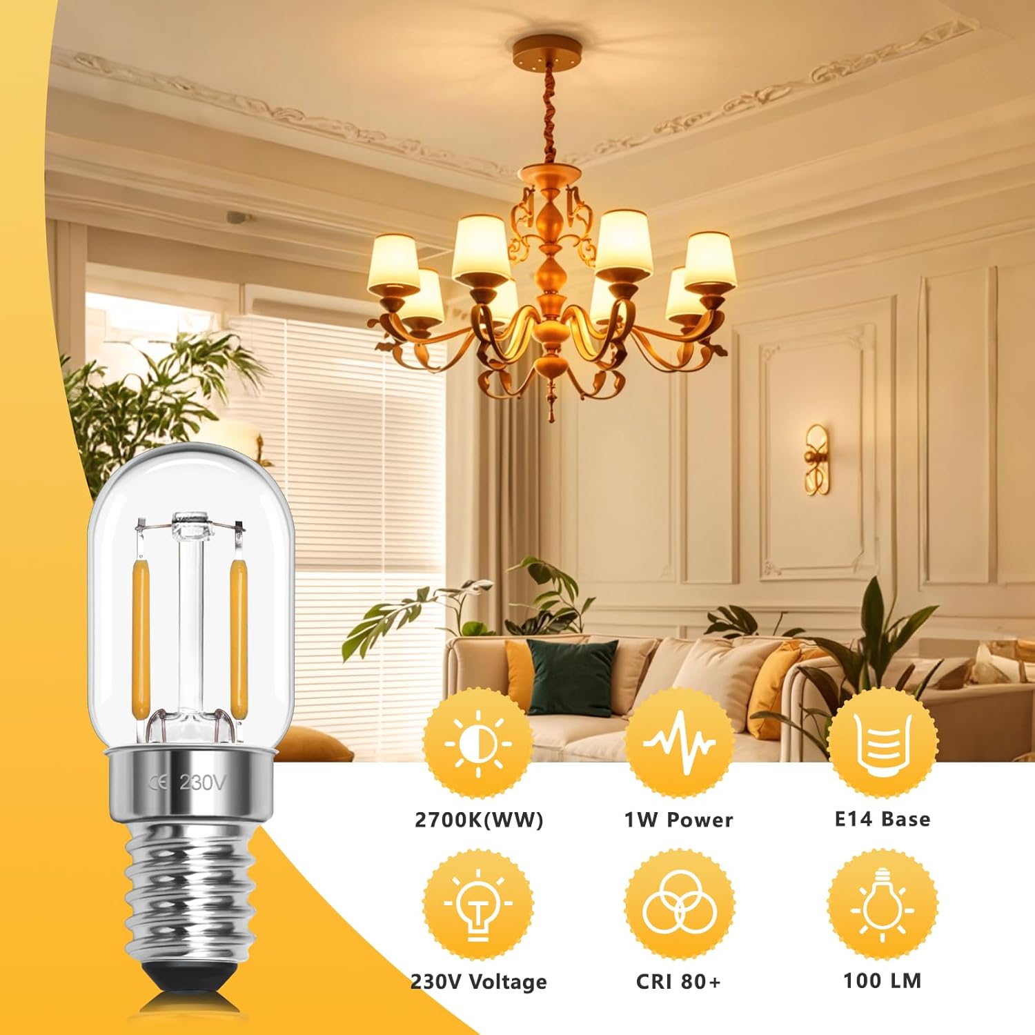Thumbnail 4 de LED Glühbirne E14 Warmweiß 1W 230V – 2er-Set (T22, nicht dimmbar, 2700K, 100 lm)
