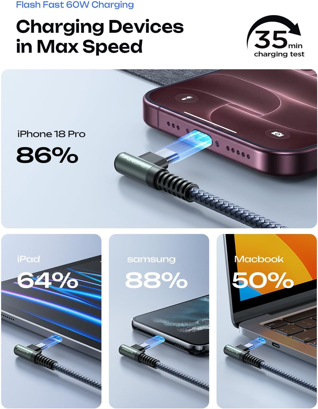 Thumbnail 6 de AINOPE USB C to USB C Cable 60W, 6.6ft