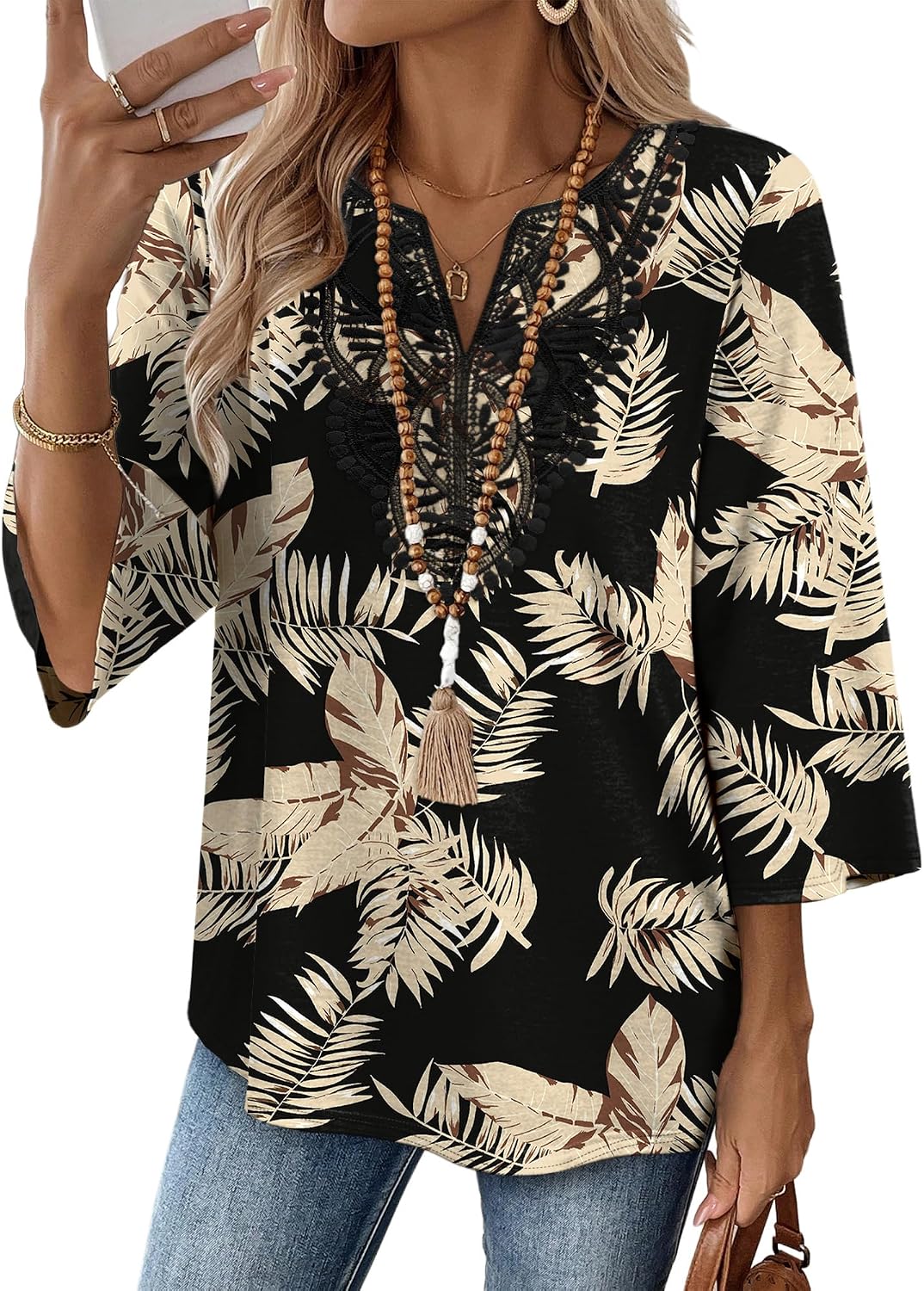 Thumbnail 5 de WIHOLL 3/4 Sleeve Boho V‑Neck Top S-3XL