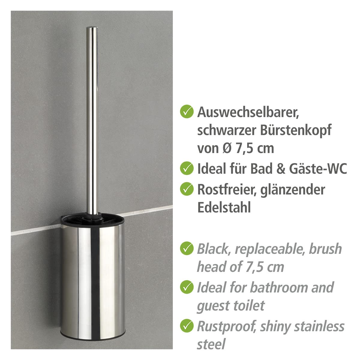 Detalle de WENKO Turbo-Loc® Brosse WC en acier inoxydable Detroit – montage mural sans vis