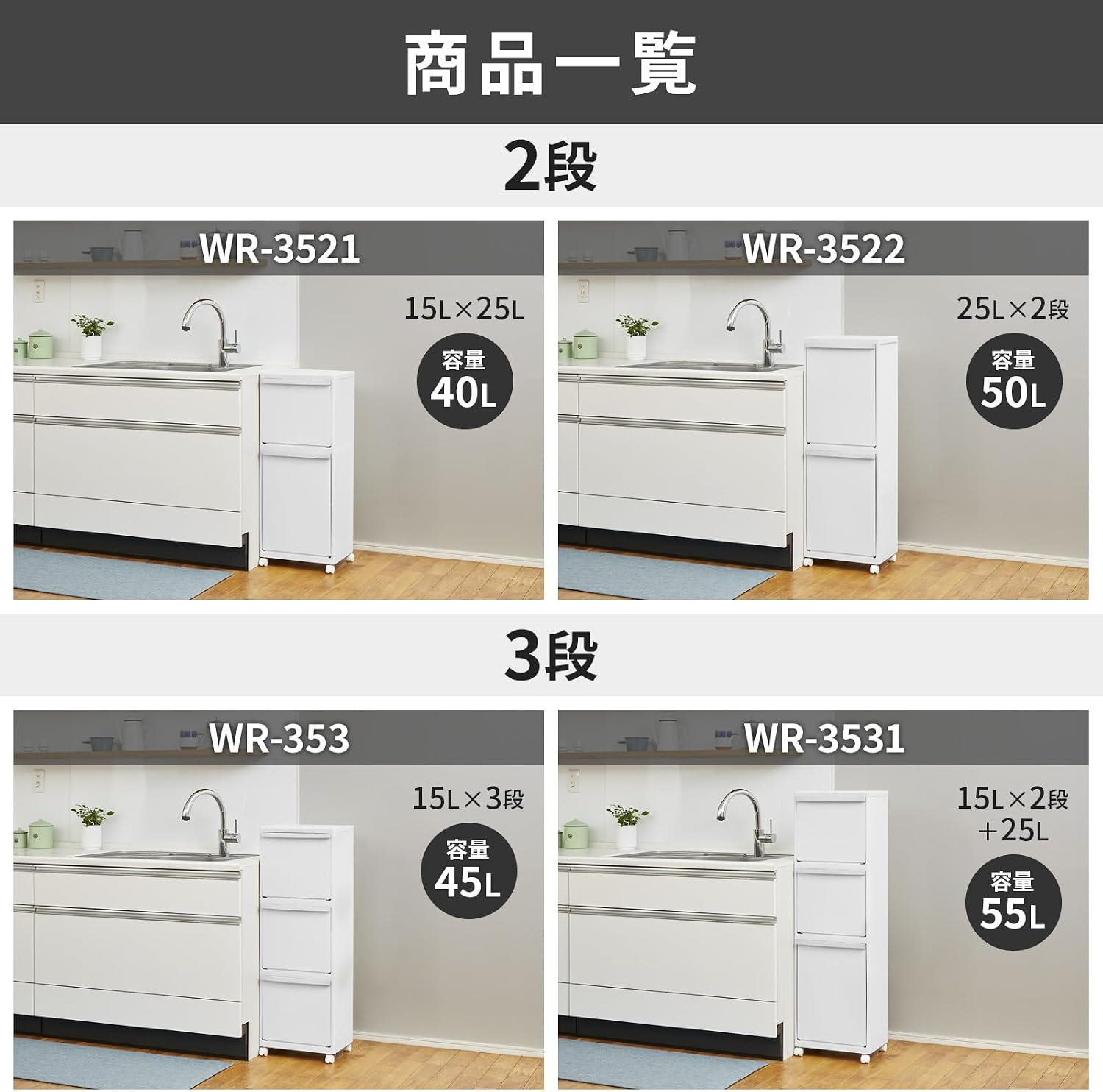 Thumbnail 6 de 天馬 ホワイトラッシュ WR-3521 多段分別ゴミ箱 幅35cm・オールホワイト・組み立て不要
