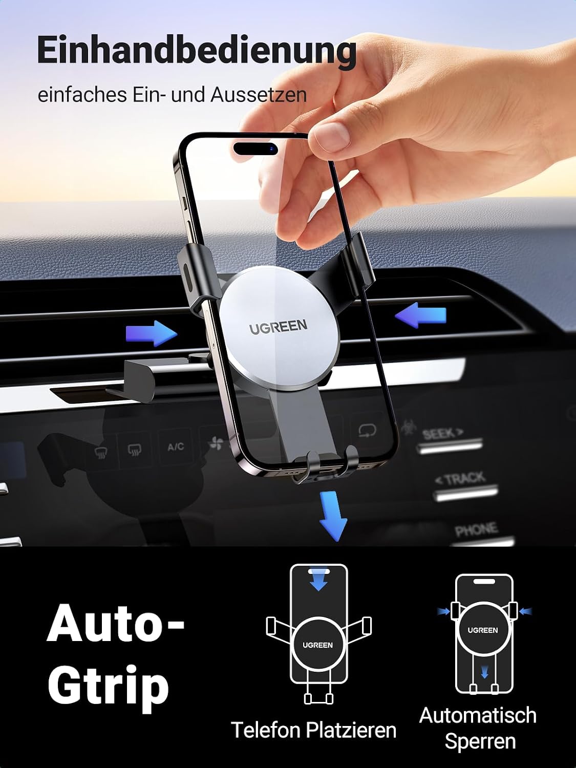 Detalle 2 de UGREEN CD-Schlitz Autohalterung – Schwerkraftmaterial für Einhandbedienung