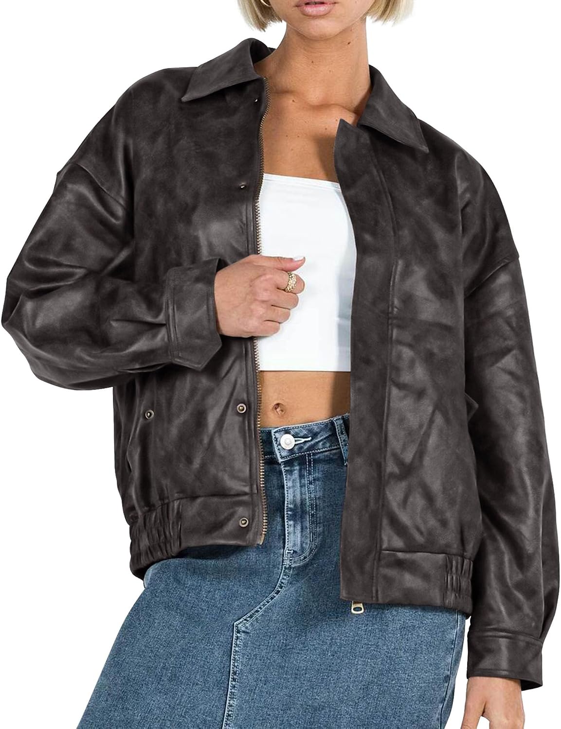 Detalle 2 de PRETTYGARDEN Women's Faux Leather Motorcycle Jacket