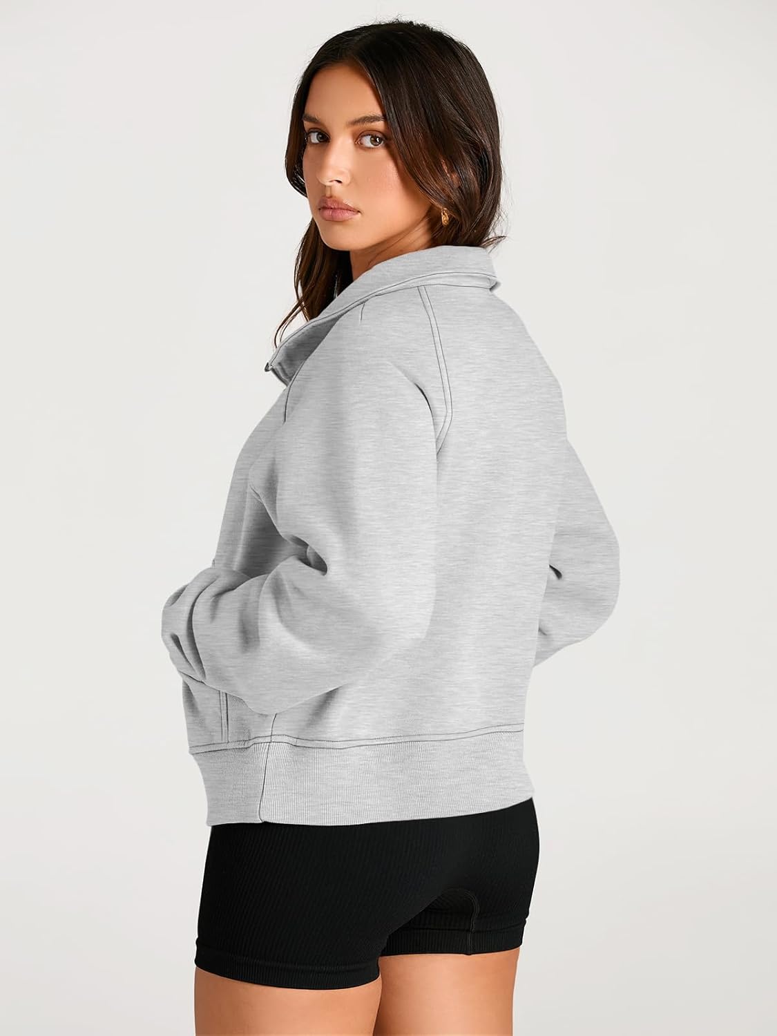 Detalle de AUTOMET Women's Half Zip Cropped Fleece Hoodie - 2026 Fall Wear