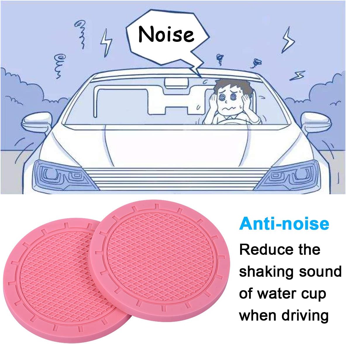 Thumbnail 5 de PVC Car Coasters Wisdompro 4 Pack (2.75" Pink) for Cup Holder Inserts