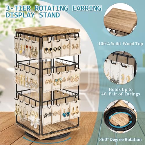 Thumbnail 1 de Emfogoo Rotatif Support Boucles d'oreilles et Présentoir avec 48 Crochets – 18,5 x 18,5 x 40 cm