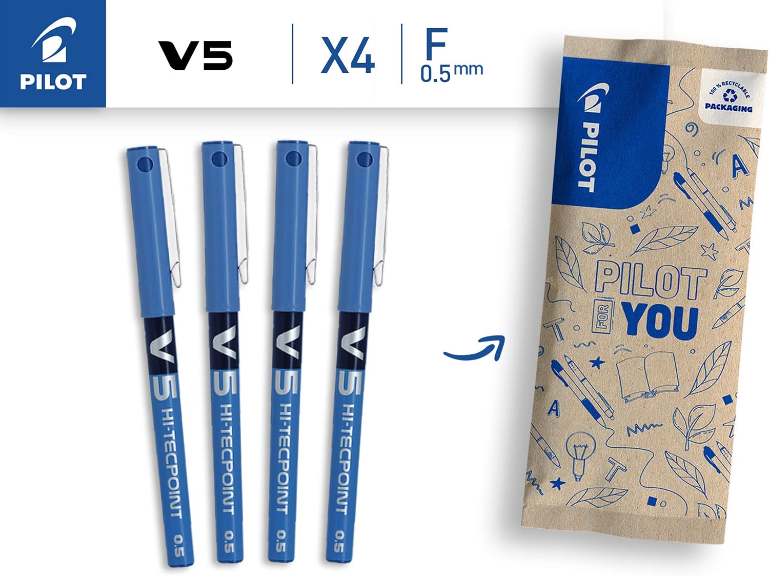 Detalle 2 de PILOT V5 Liquid Ink Rollerball Set – 4 x Blue 0.5mm Fine Tip