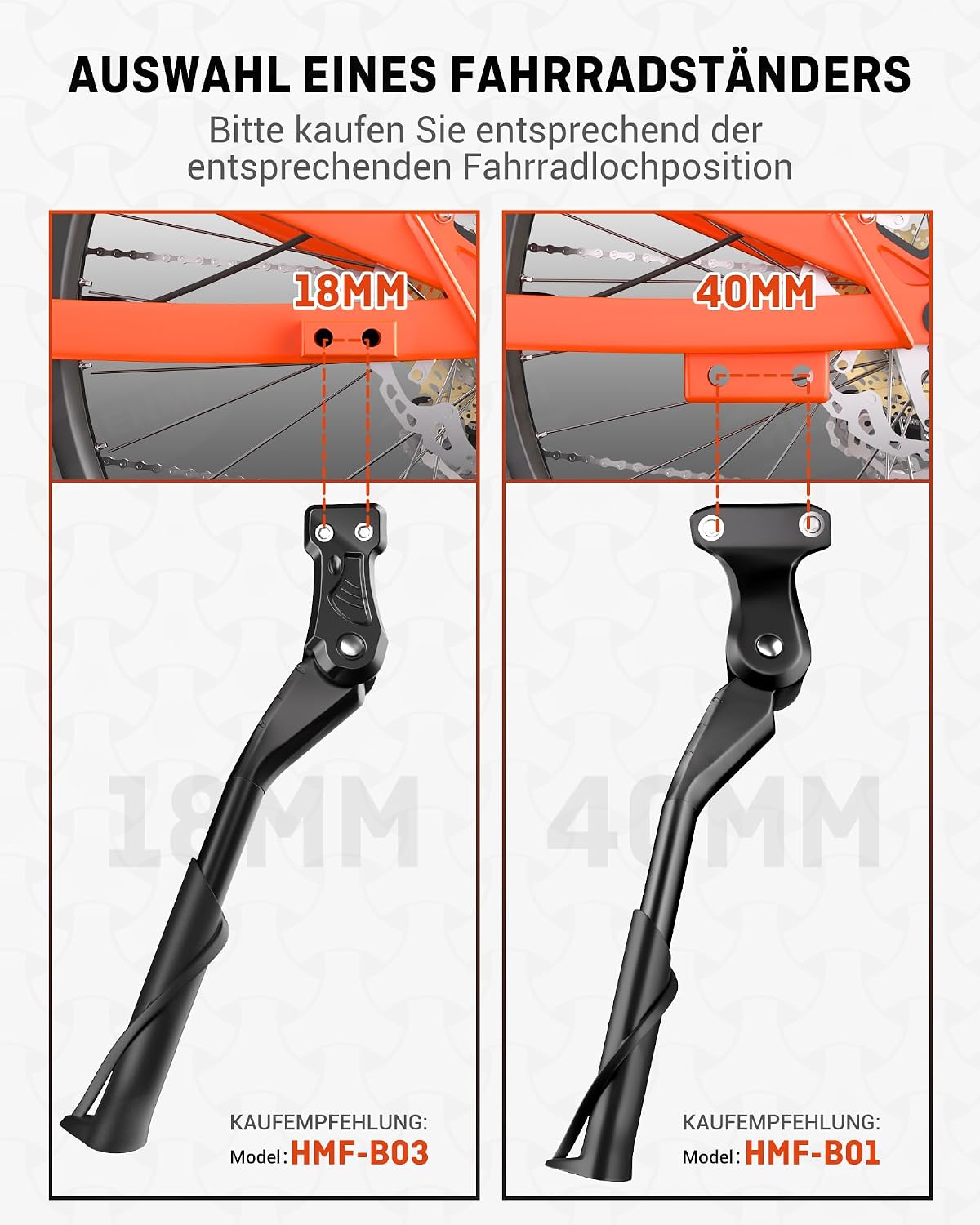 Detalle 2 de HENMI Fahrradständer 24–29 Zoll – Stabiler Seitenständer mit 40 mm Lochabstand