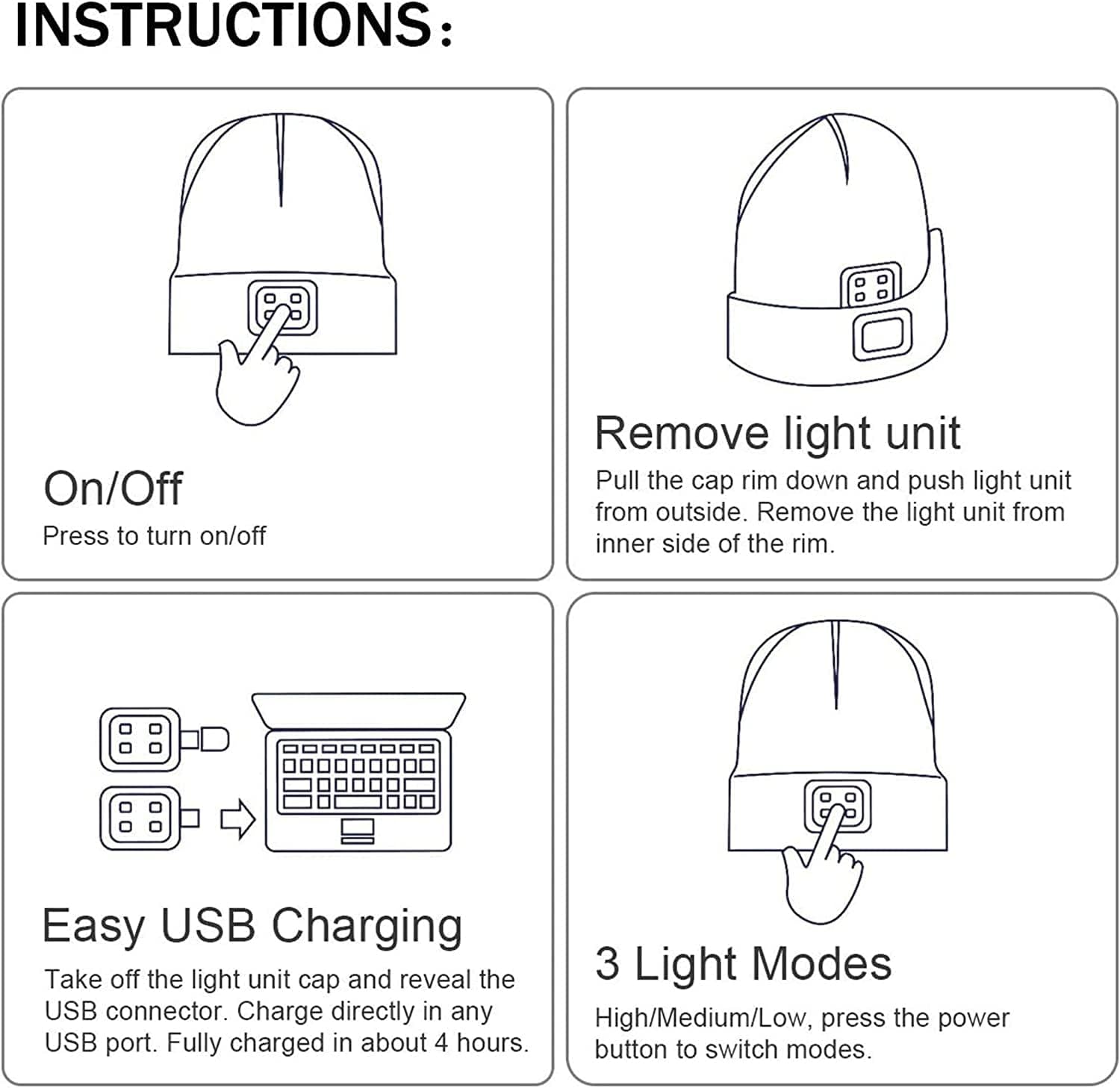 Thumbnail 5 de ATNKE LED Lighted Beanie Cap USB Rechargeable 4 LEDs