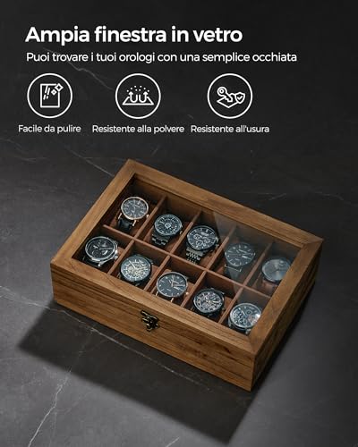 Thumbnail 6 de SONGMICS Scatola per Orologi JOW100K01: portaorologi in legno con coperchio in vetro, 10 scomparti