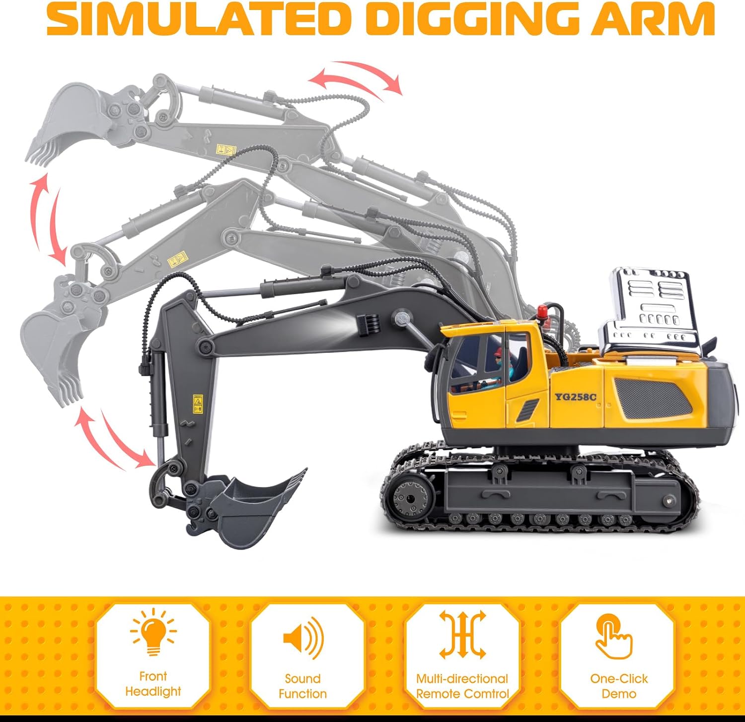 Thumbnail 2 de Samtop 1:20 Remote Control Excavator, 11‑Channel 🚜