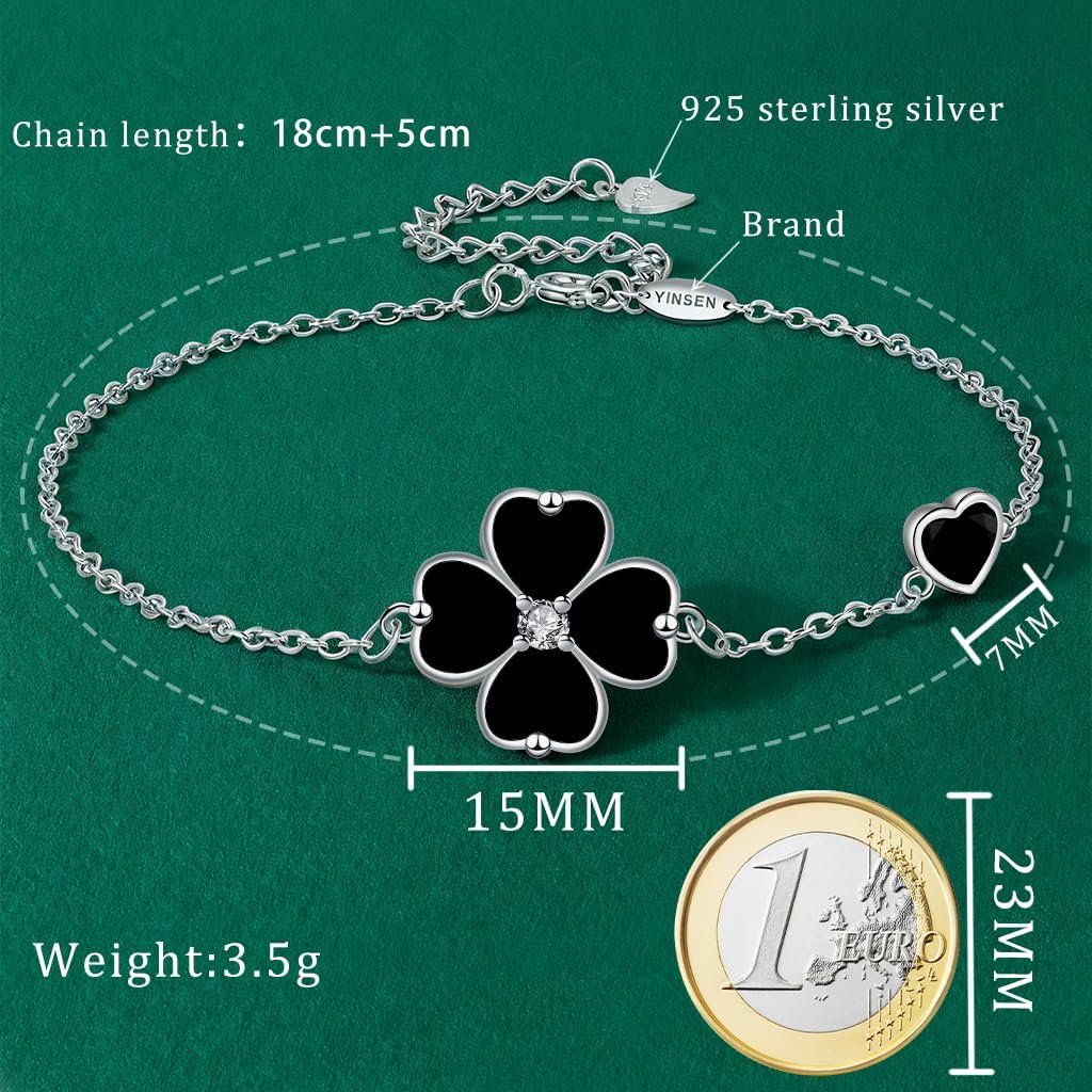 Detalle 2 de Yinsen Kleeblatt-Armband Damen aus 925 Sterling Silber (glücksbringe) in Geschenkbox