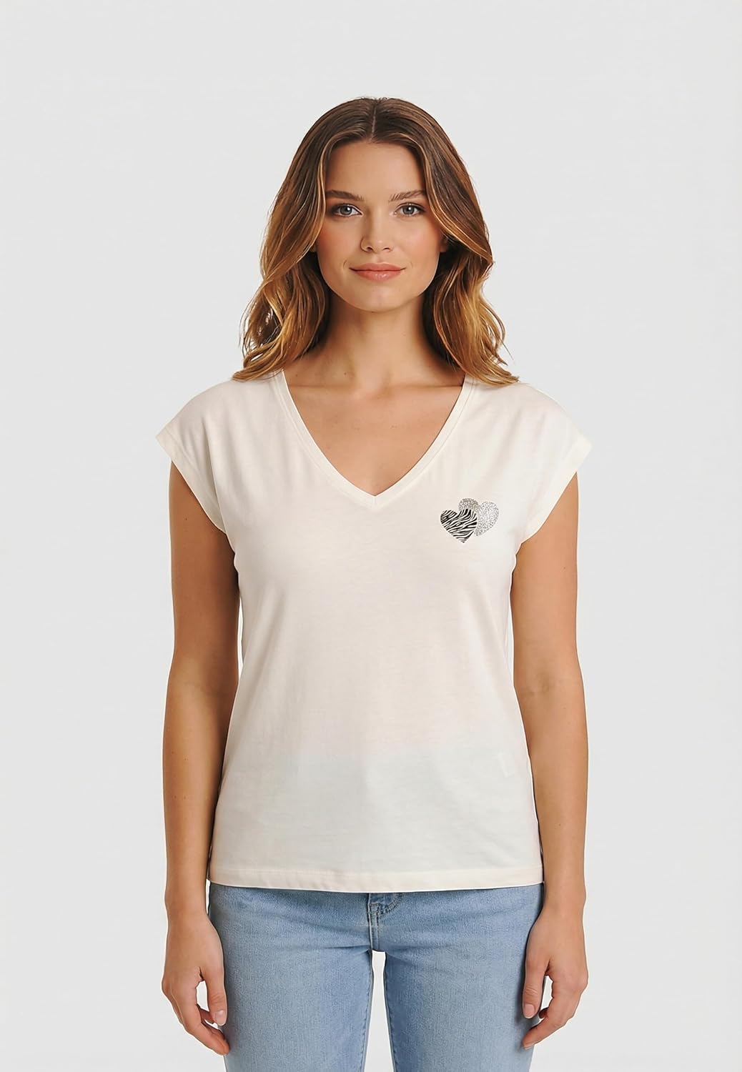Thumbnail 1 de ONLY Onllenna Life S/S Heart V-Neck Top – Top con scollo a V, stampa cuore