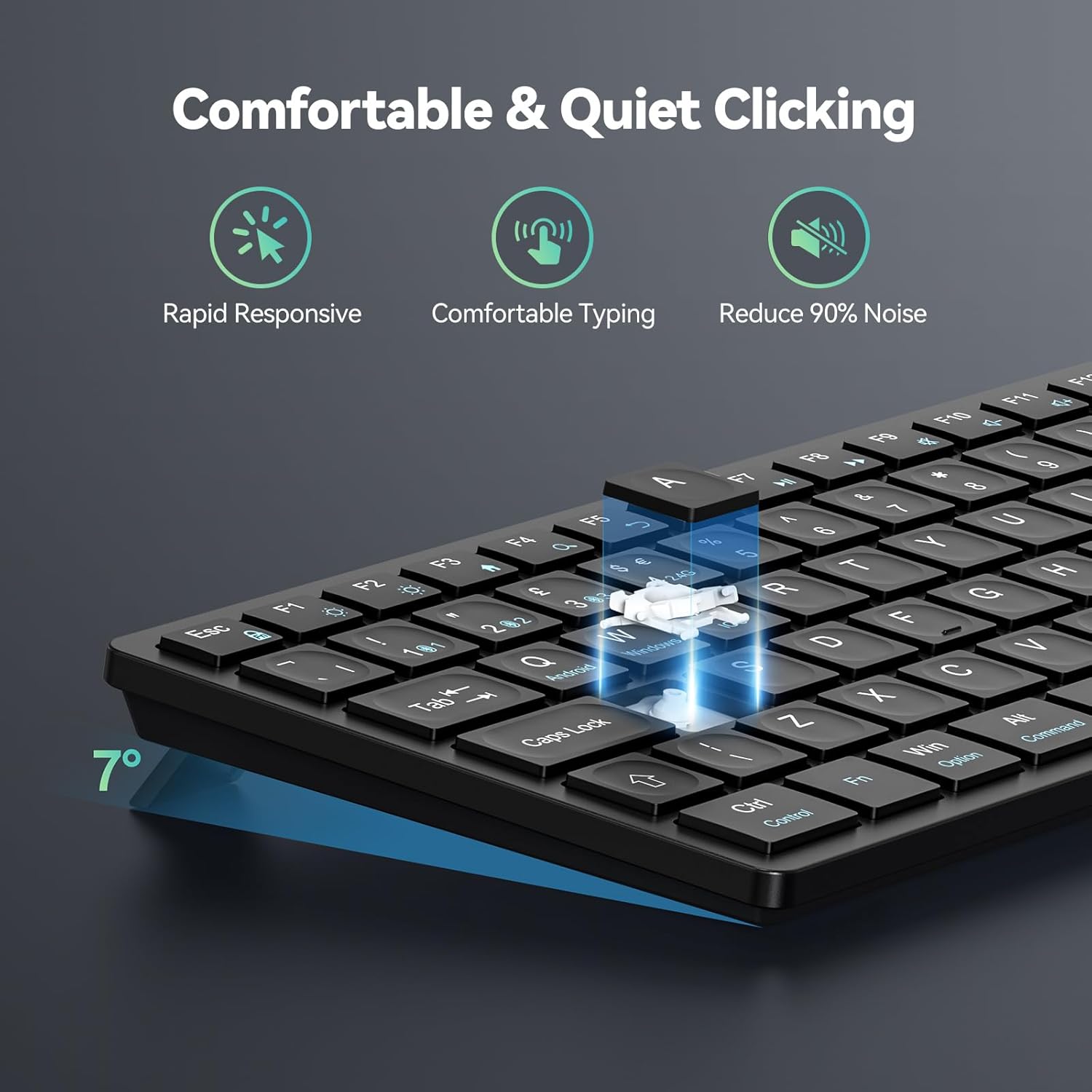 Thumbnail 5 de TECKNET 2.4G Wireless Keyboard (Rechargeable, Bluetooth) – QWERTY UK compact mini keyboard for 4 devices