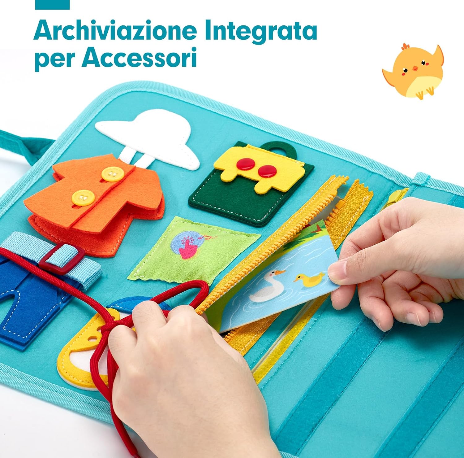 Detalle de hahaland Montessori Busy Board di Feltro – Pannello Sensoriale 9 in 1 per bambini 2–3 anni