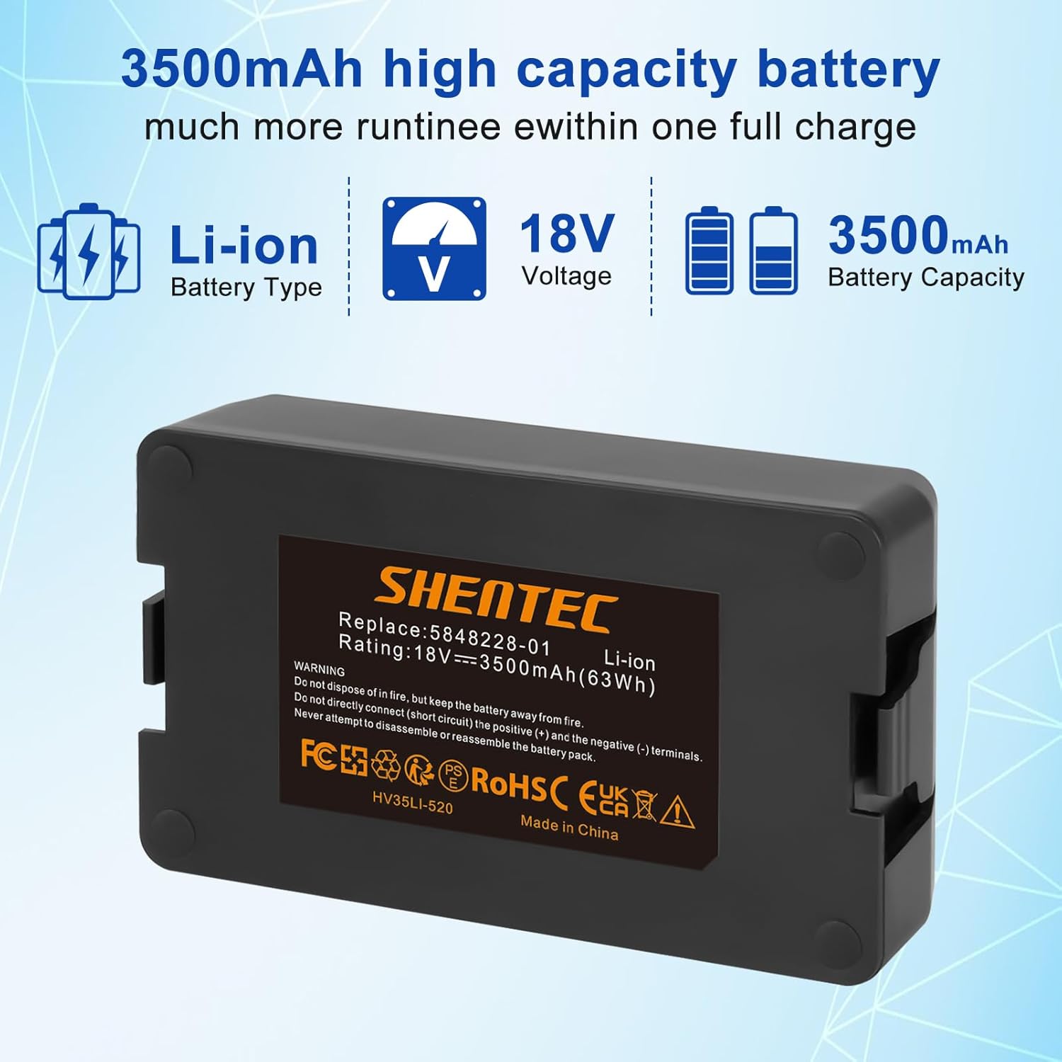 Thumbnail 2 de 18V 3500mAh Ersatzakku für Husqvarna Automower von Shentec – kompatibel mit Automower 115H, 305/310/520 (2020–2021) und Gardena Sileno