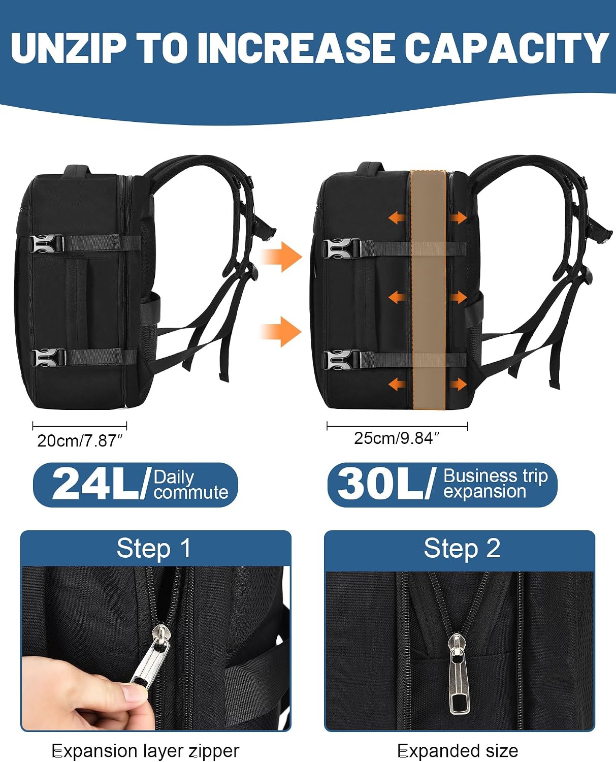 Thumbnail 2 de MOCOCITO Ryanair cabin bag 40x30x20 expandable travel backpack (24L to 30L)