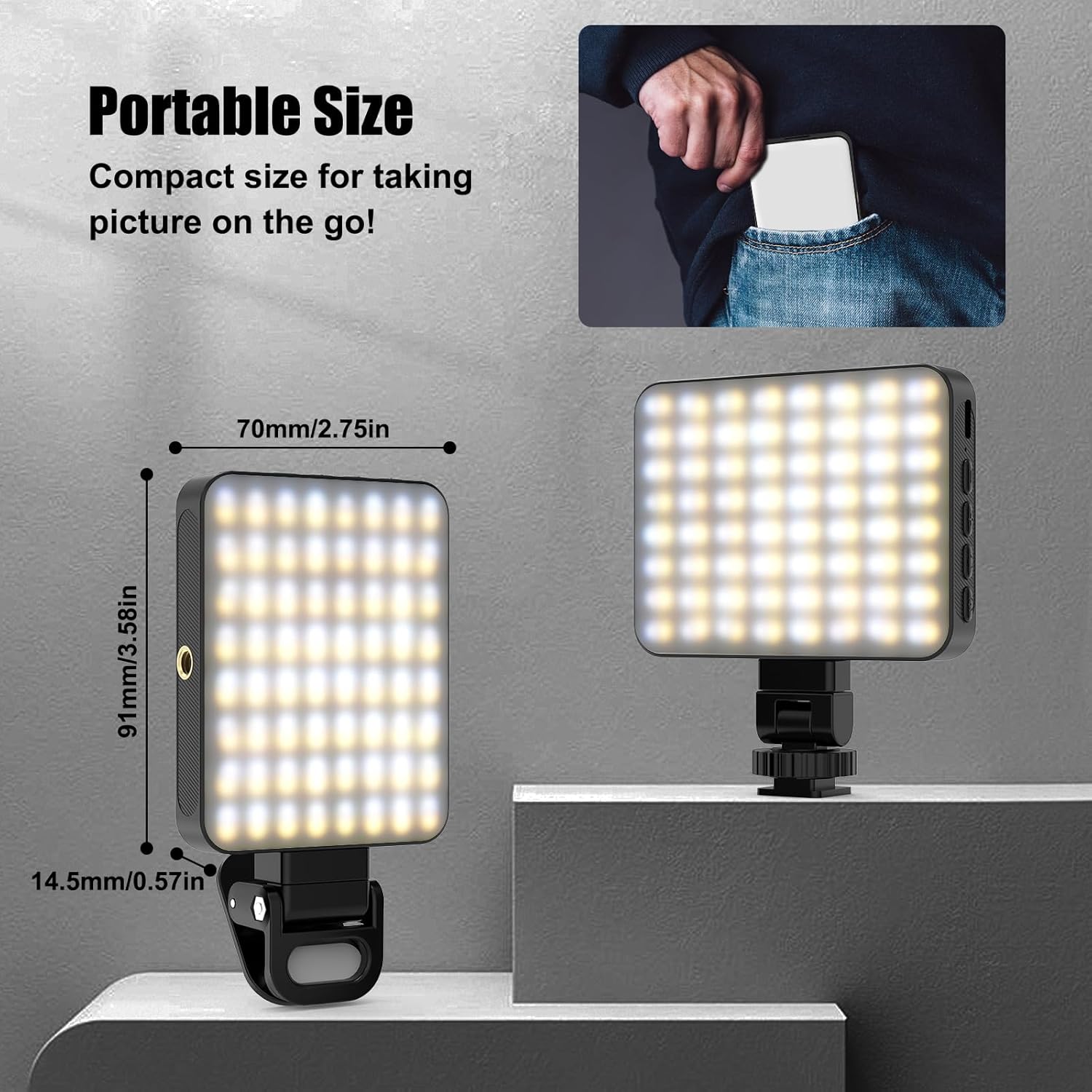 Detalle de Diyife Magnetic Selfie Light with 128 LEDs – 360° Rotatable Clip-on Phone Light for Video, Calls and Live Streaming