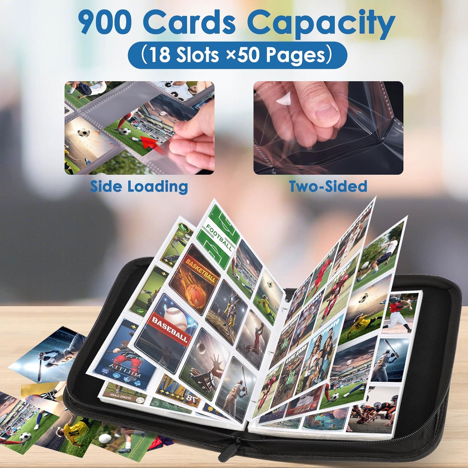Thumbnail 3 de Homthy 900 Pockets Trading Card Binder with 9 Pocket Sleeves (3-Ring Album)
