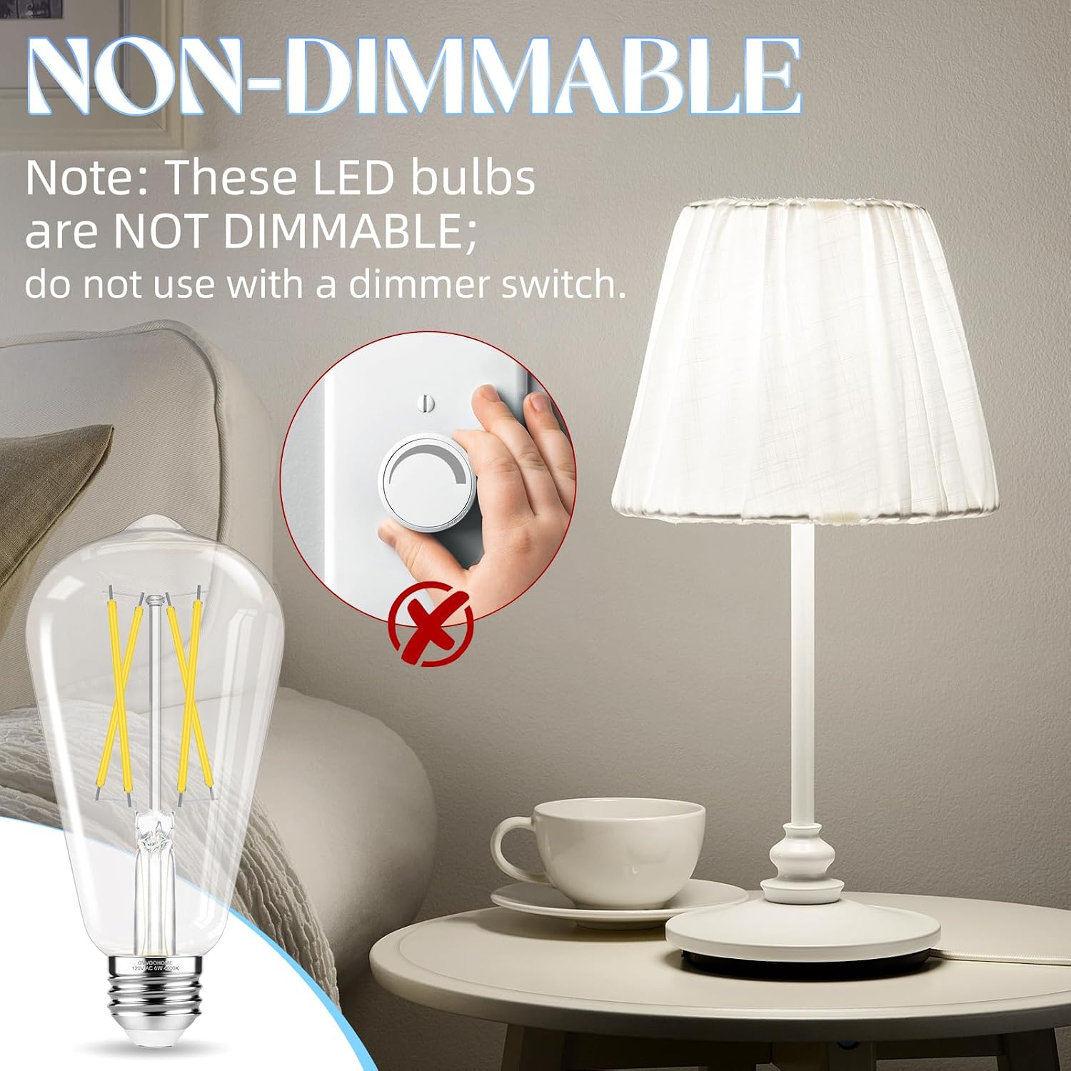 Thumbnail 3 de GvvooHome ST58 LED Edison Bulbs, 6W, 4000K, Clear Glass, 12-Pack