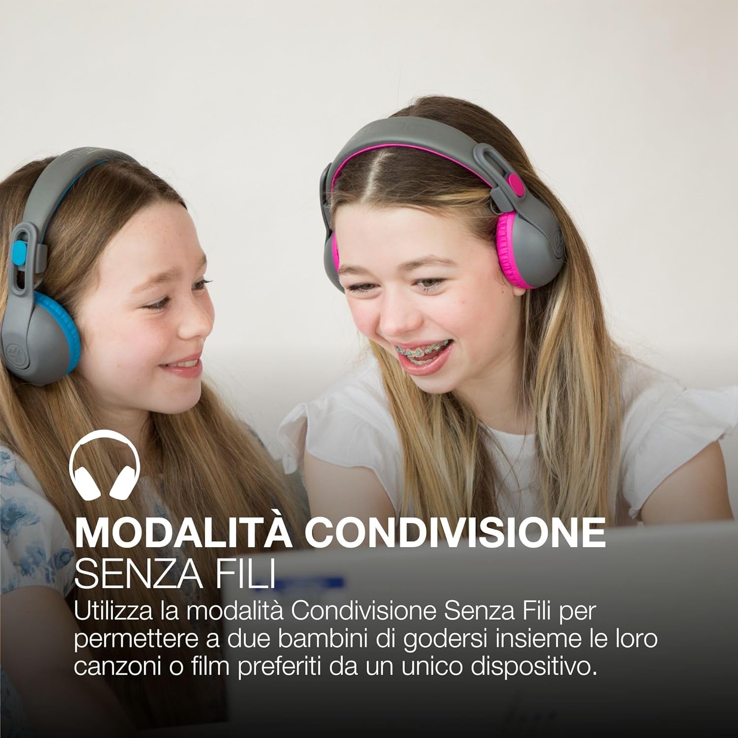 Thumbnail 4 de JLab JBuddies Studio 2: Cuffie Bluetooth per bambini, volume limitato e modalità condivisione, rosa