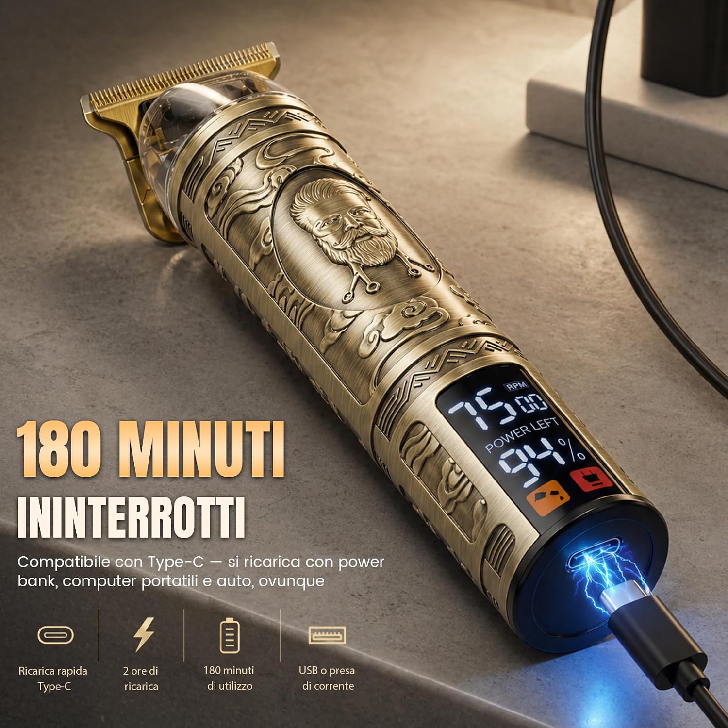 Thumbnail 5 de Yineel HC200 Tagliacapelli Uomo Professionale: lama di precisione, 3 velocità e display LCD per rasatura e grooming a casa