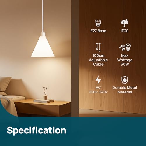 Detalle de Linkind suspension E27 avec anneau à vis – cordon textile réglable 100 cm pour abat-jour