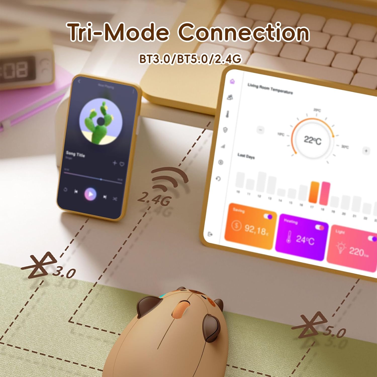 Detalle de Akko Capybara Maus – kabellose Katze Motiv-Maus mit 3200 DPI, Tri-Mode Verbindung