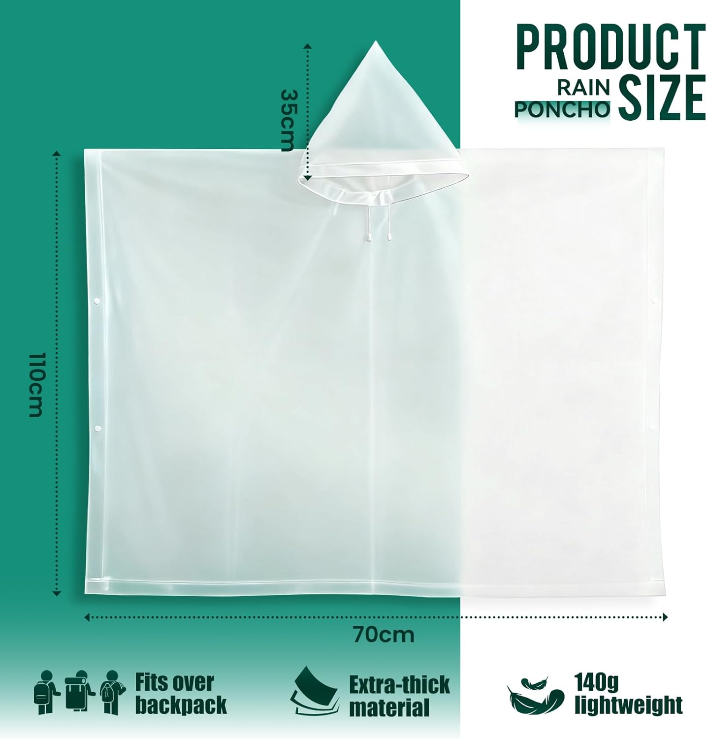 Detalle 2 de Aolegoo 2 Stück Regenponcho aus EVA – Wiederverwendbare Unisex Regencapes, wasserdicht und tragbar