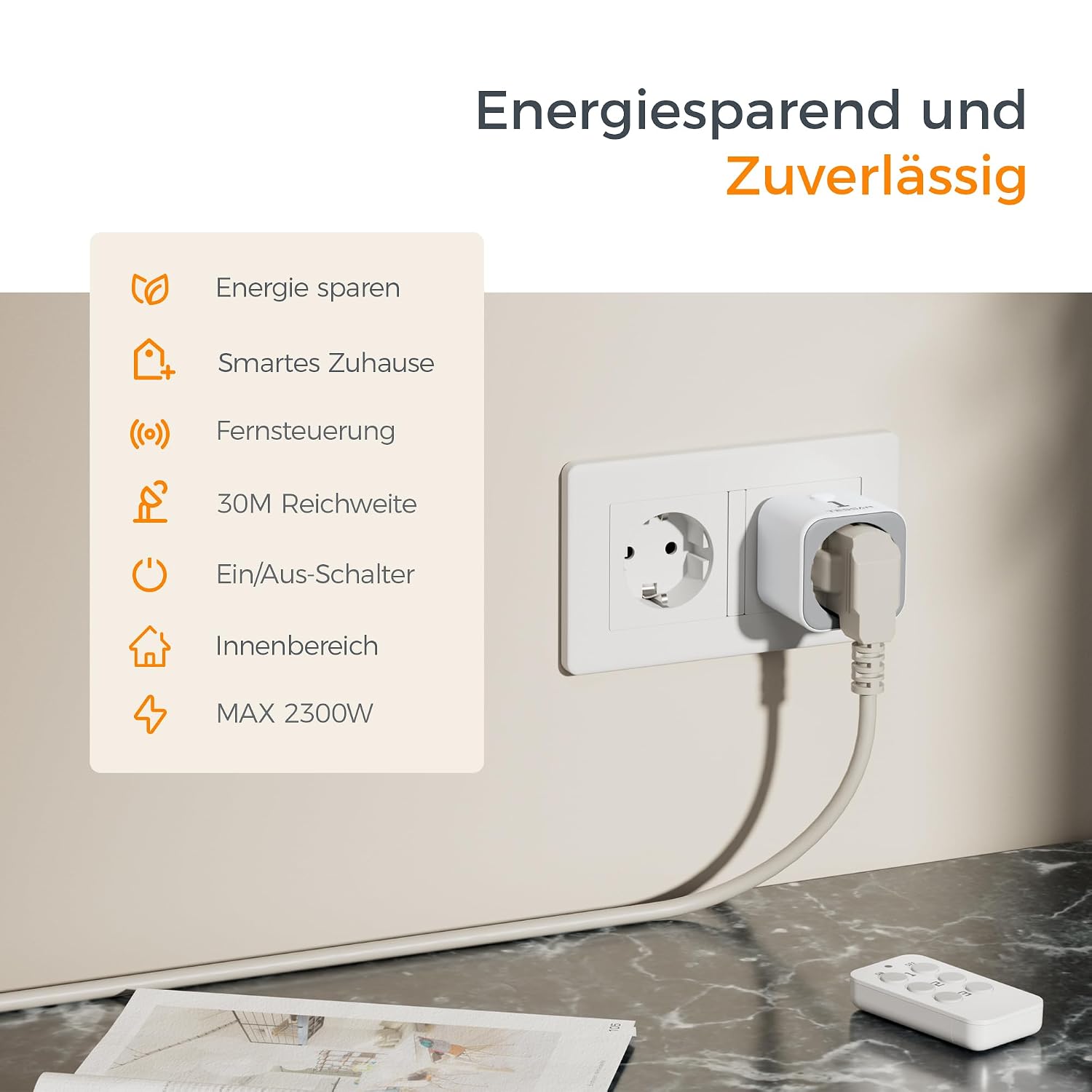 Thumbnail 1 de TESSAN Funksteckdosen-Set: 3 Stecker mit Handsender, Reichweite 30,5 m, 2300 W, Weiß
