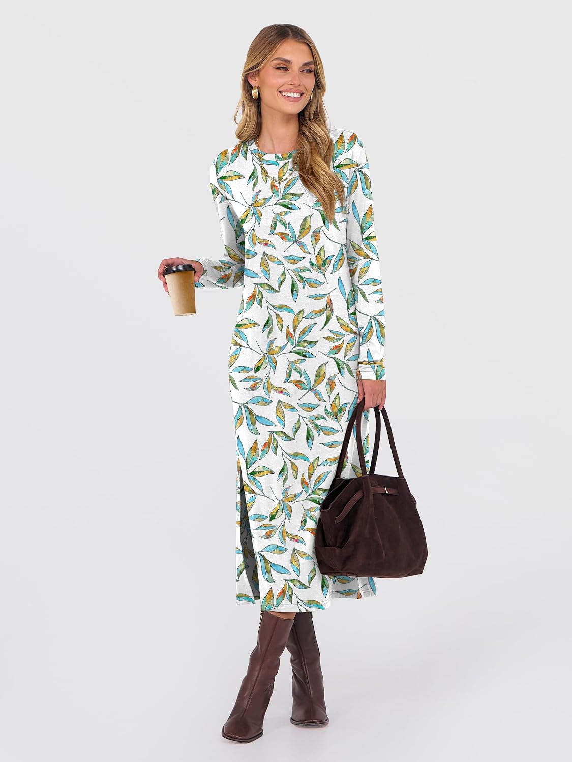 Detalle 2 de ANRABESS Women's Long-Sleeve Midi Dress Polyester