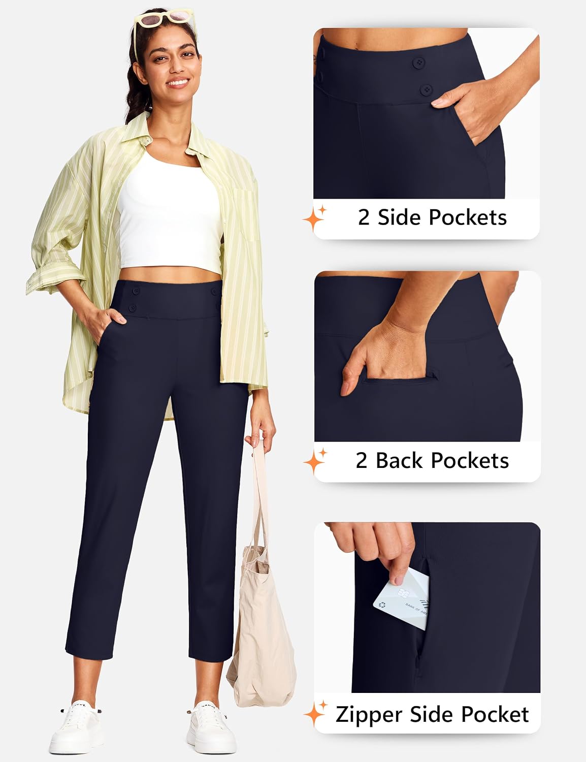 Detalle de ISEEGZ Capri Pants for Women: High-Waist Stretch Capris with Pockets (15/18/21/27) for Summer
