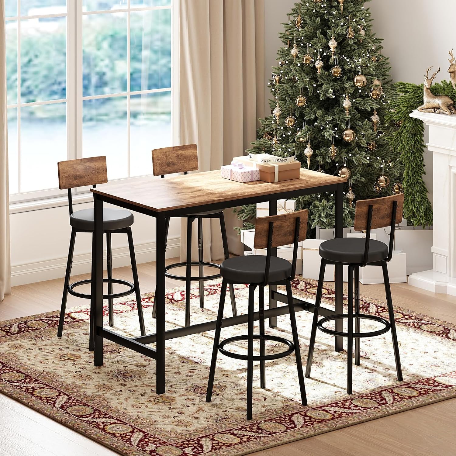 Thumbnail 6 de Zevemomo DT-01 Dining Table Set for 4 with Brown Top and PU Stools