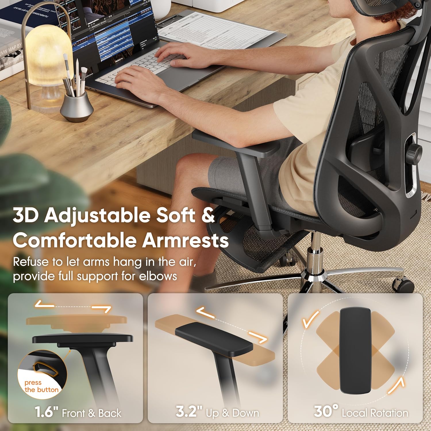 Detalle 2 de GABRYLLY GYMN01 Ergonomic Office Chair with Footrest, 135° Recline and Mesh Back