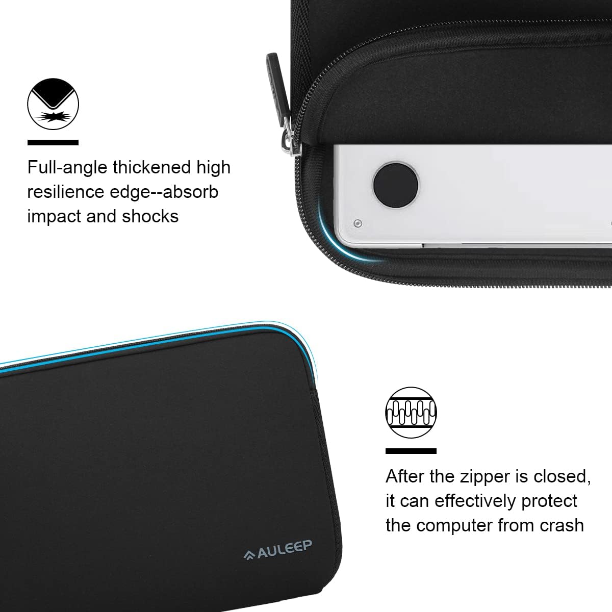 Detalle de AULEEP 13–14 Inch Neoprene Laptop Sleeve: Lightweight, Water-Resistant Protection