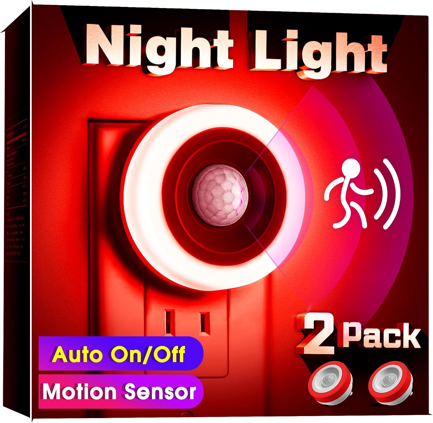 Detalle de Briignite WL002 Red Motion Sensor Plug-In LED Night Lights, 2-Pack