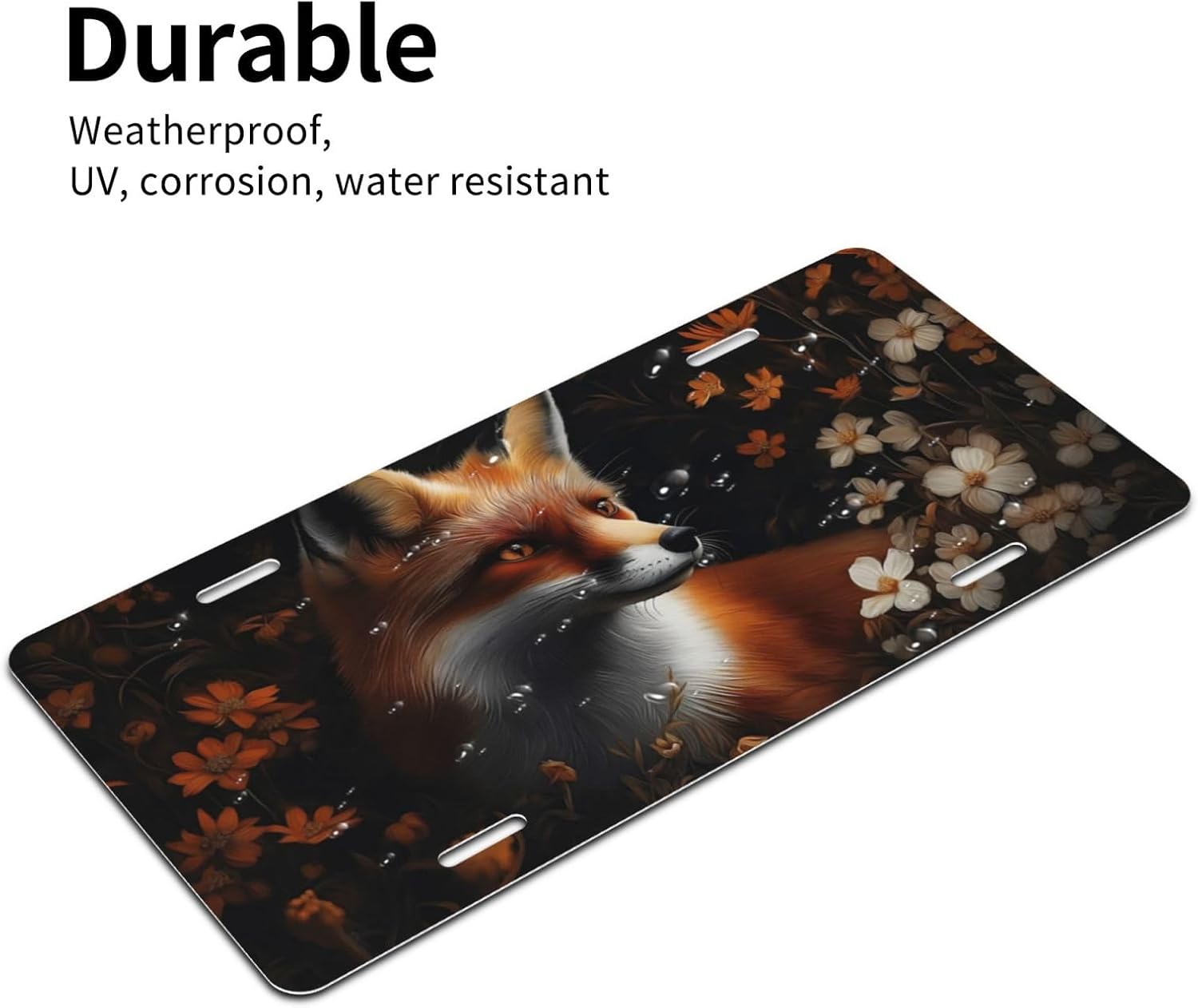 Detalle de Fox and Flowers Decorative License Plate, Aluminum