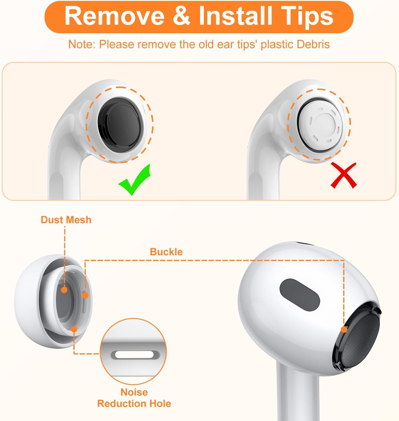 Thumbnail 3 de Kit de 4 embouts pour AirPods Pro / AirPods Pro 2 avec réduction du bruit + stylo de nettoyage 3 en 1 (XS/S/M/L)