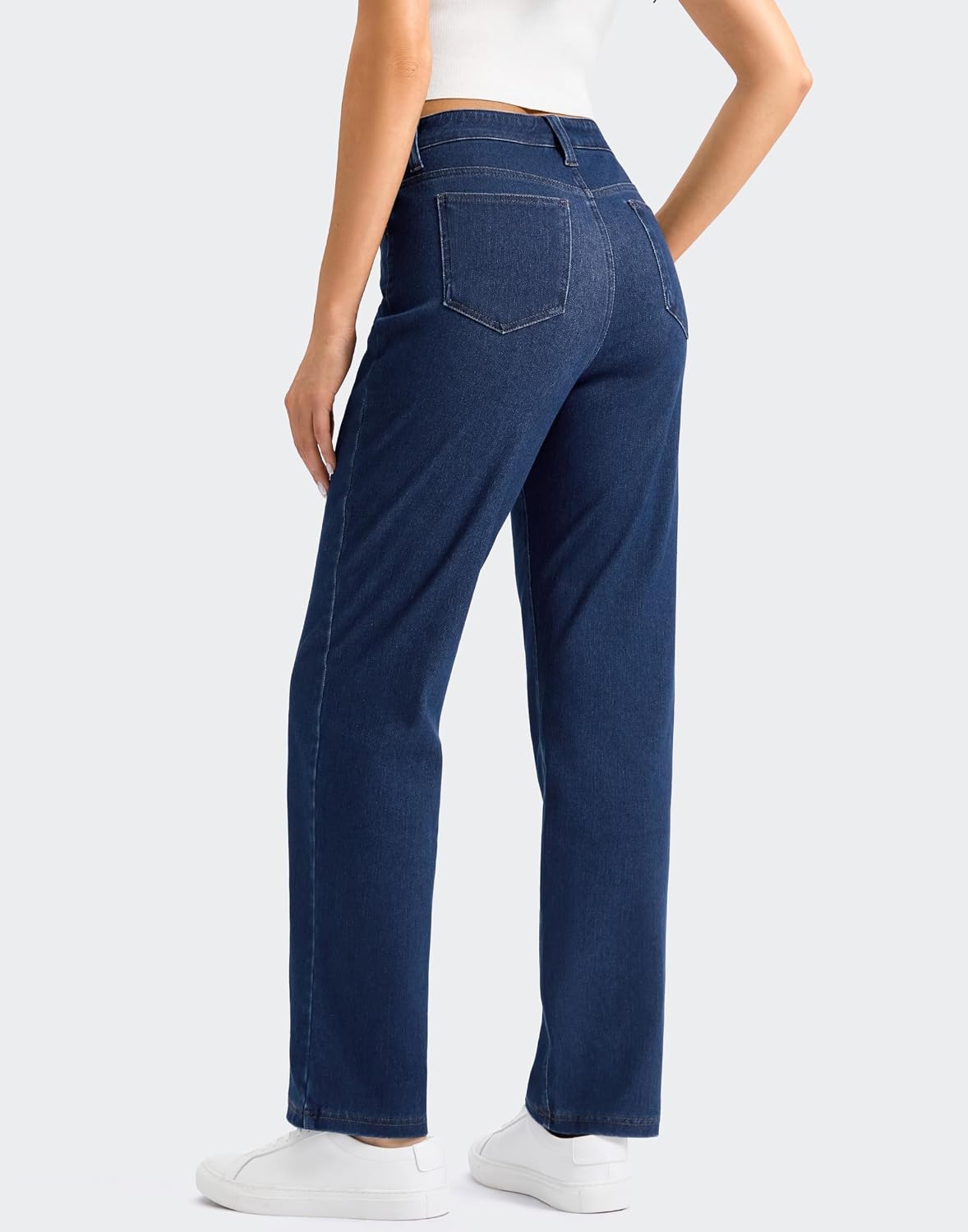 Detalle 2 de Rammus Women's Pull-On Straight-Leg Jeans, High-Waisted Stretch Denim with 5 Pockets