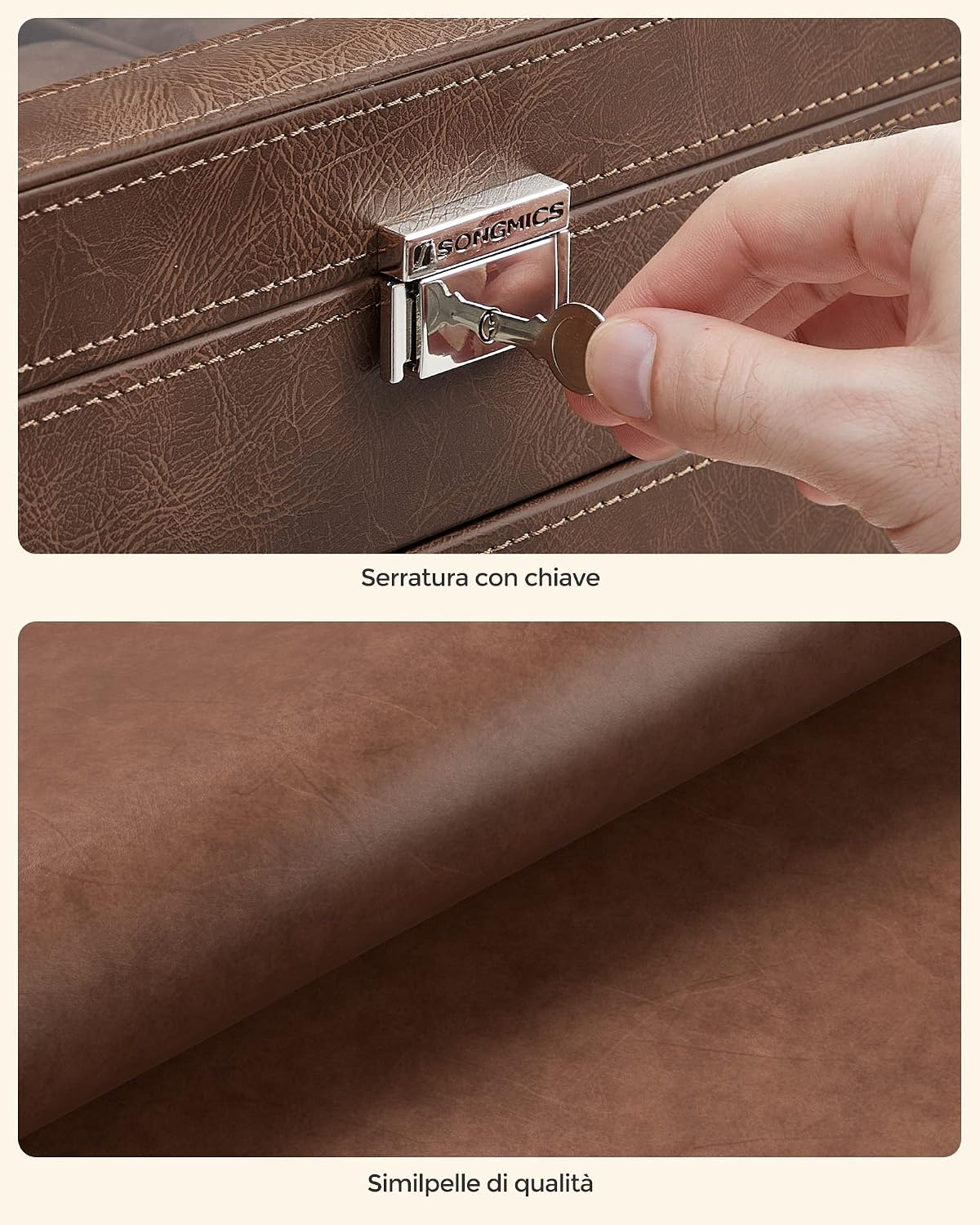 Detalle de SONGMICS Porta Orologi a 12 Posti, 2 Livelli con Vetrina e Coperchio in Vetro – JWB012K01