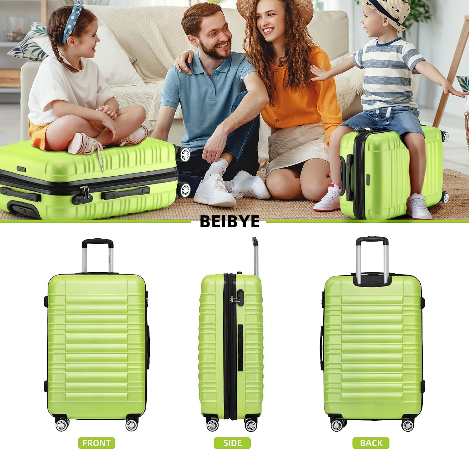 Detalle 2 de BEIBYE Reisekoffer 2088 Hartschalekoffer – 55 x 39 x 23 cm, 2,8 kg, 45 L, 360° Zwillingsrollen, expandierbar