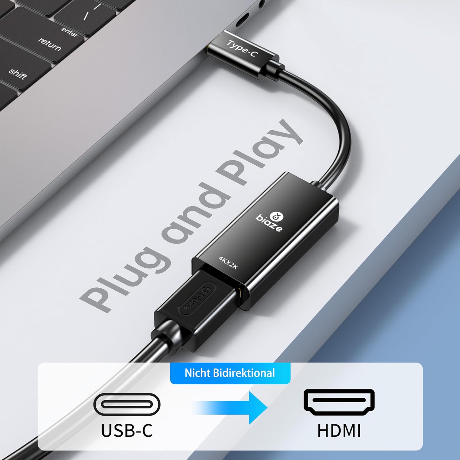 Thumbnail 5 de biaze ZH92 USB-C zu HDMI Adapter – 4K/ HDR, Plug & Play für Laptop, PC, TV & Monitor