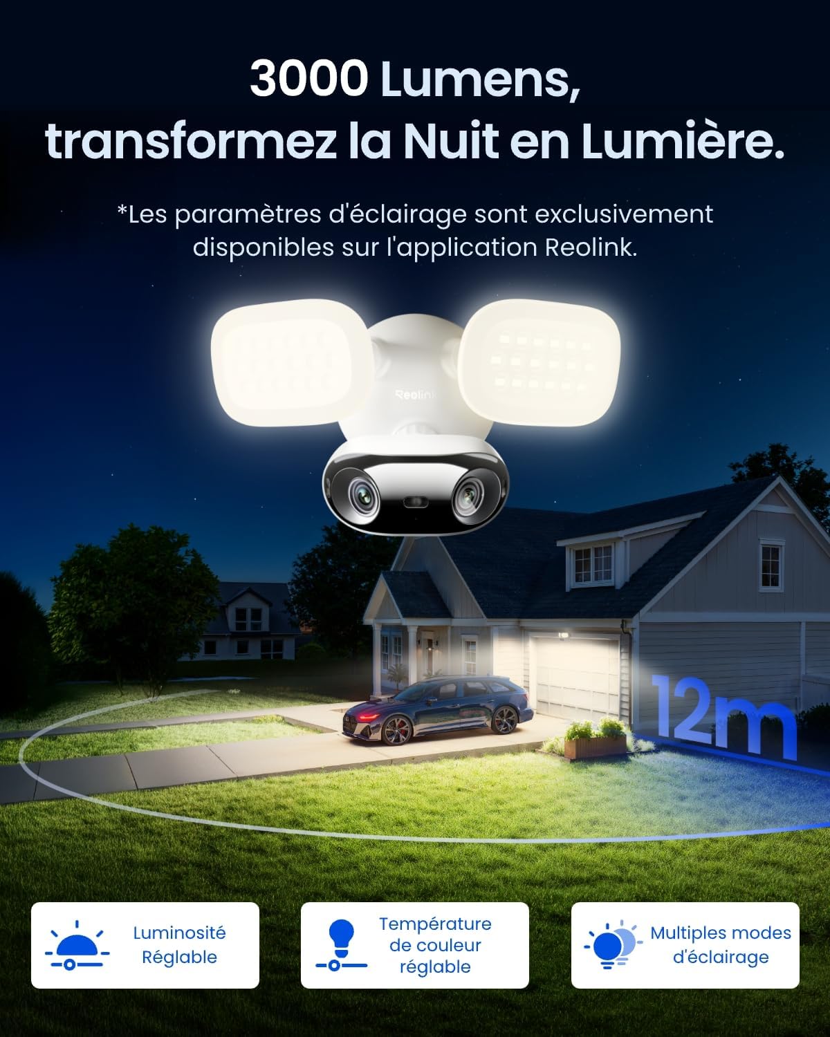 Thumbnail 2 de Reolink Elite Floodlight WiFi : projecteur caméra Wi‑Fi 6 double bande, panorama 180° et détection IA