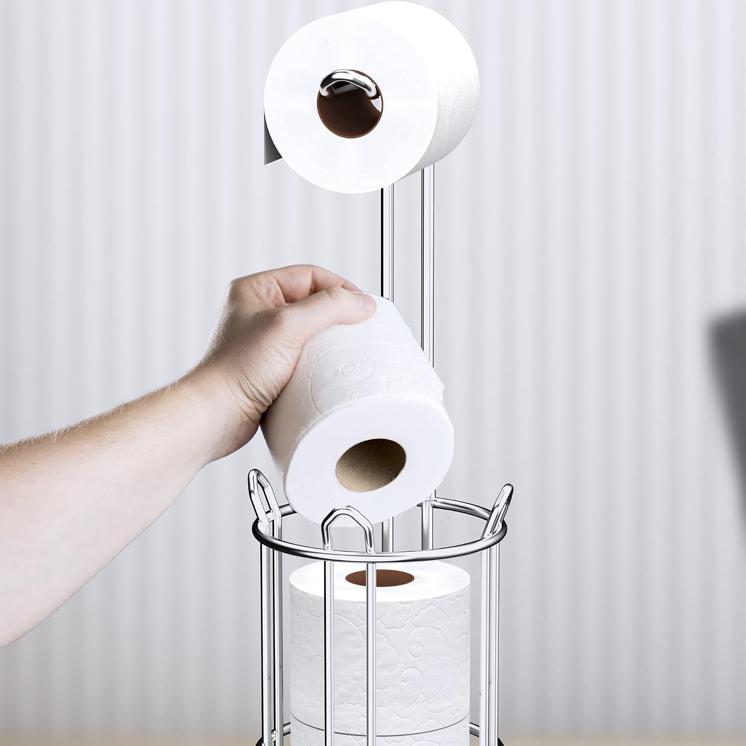 Detalle 2 de Meangood MM0007 Freestanding Toilet Paper Holder, Silver, 4-Roll Storage