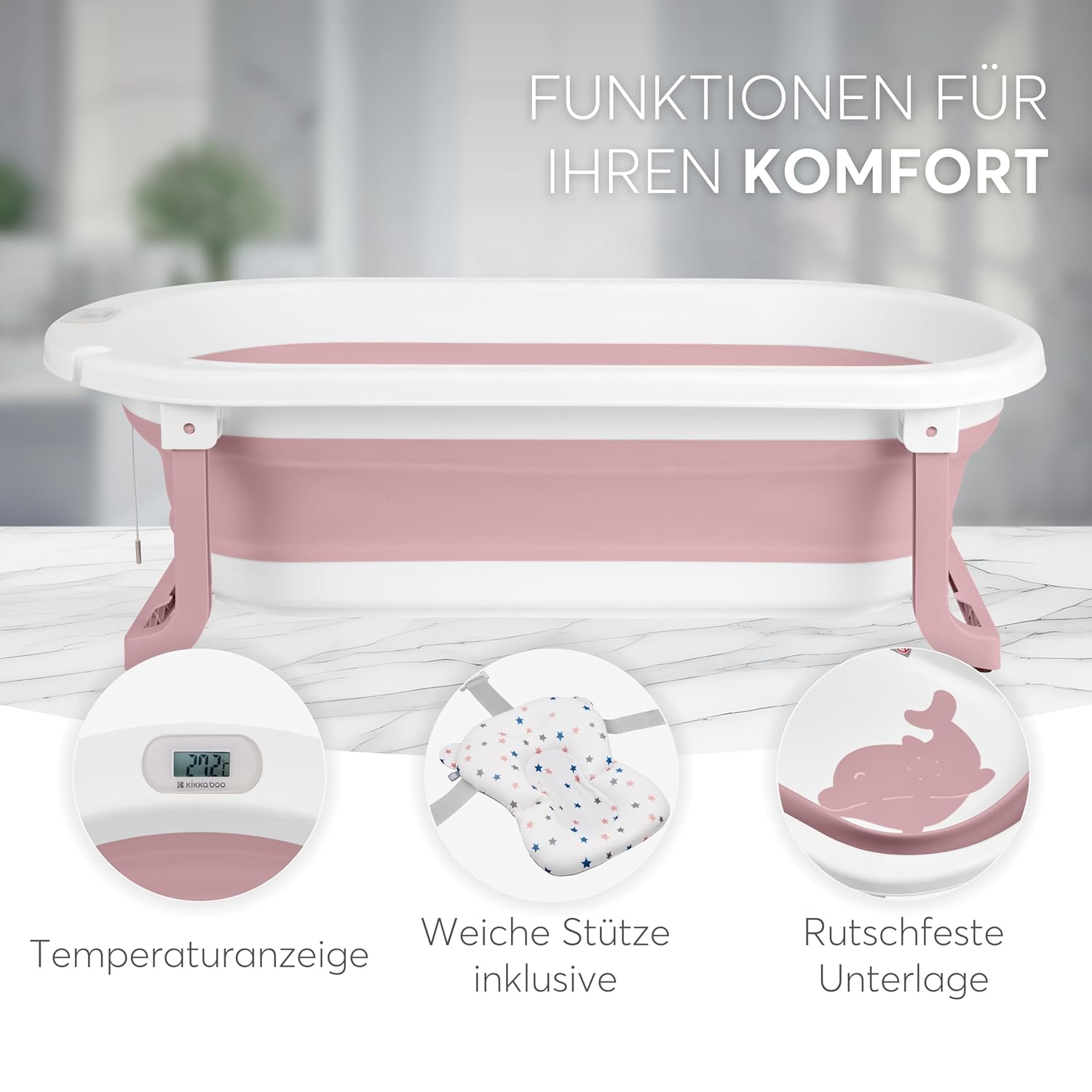 Detalle 2 de KikkaBoo Babybadewanne WILLY – faltbares Design, Temperaturanzeige & rutschfeste Füße