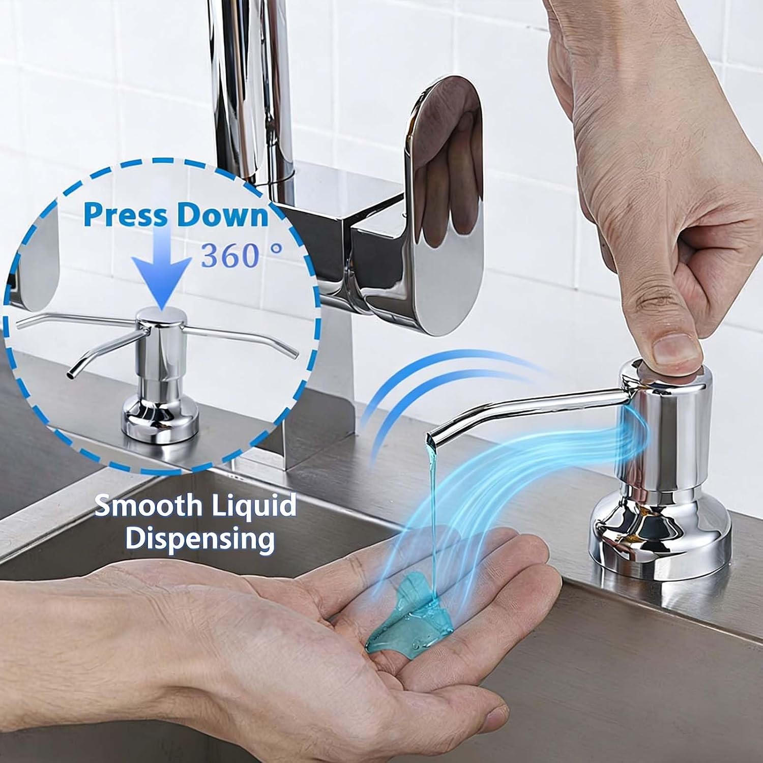 Detalle 2 de SonTiy FA7110142 Chrome Sink Soap Dispenser, 17 oz Bottle and 47-inch Tube