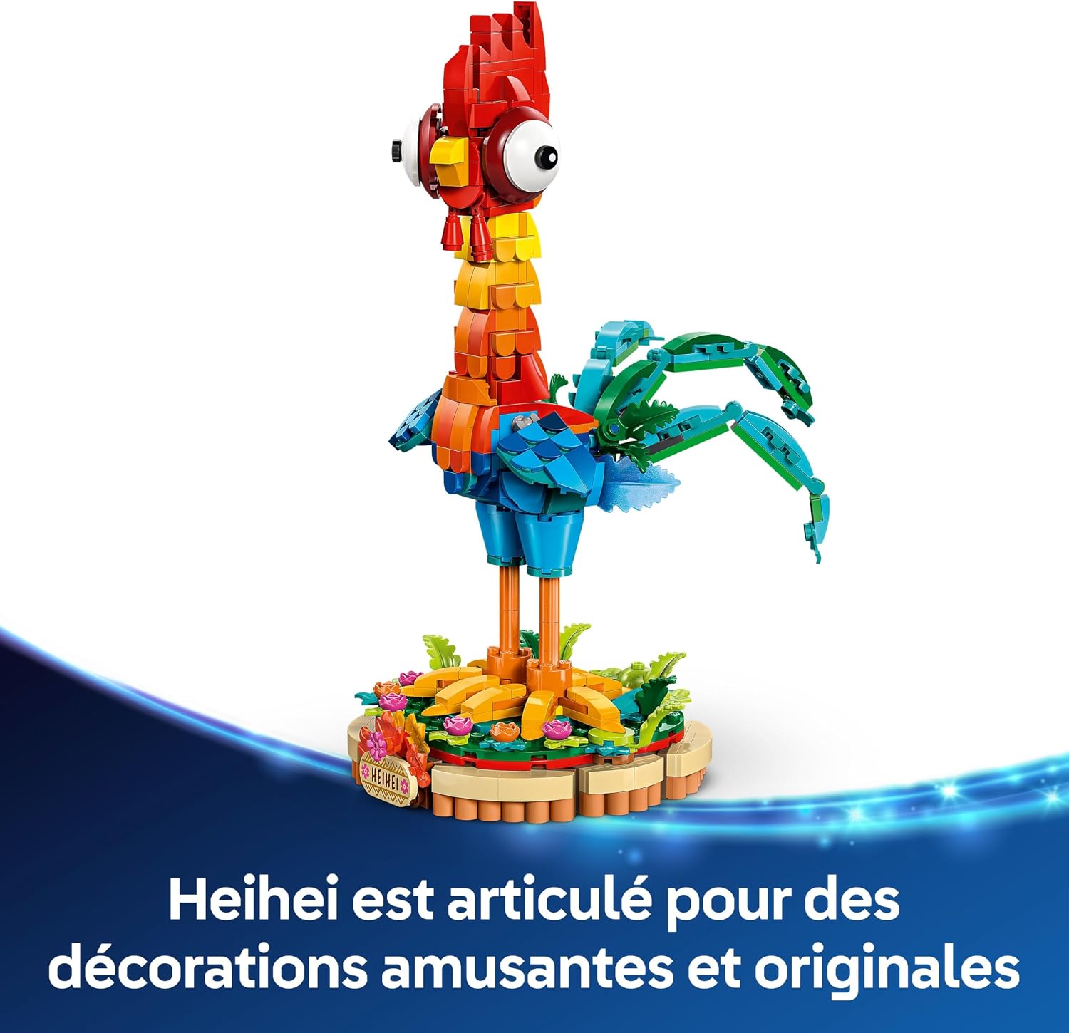 Detalle de LEGO ǀ Disney Vaiana 2 Heihei – Figurine articulée à construire et présentoir décoratif