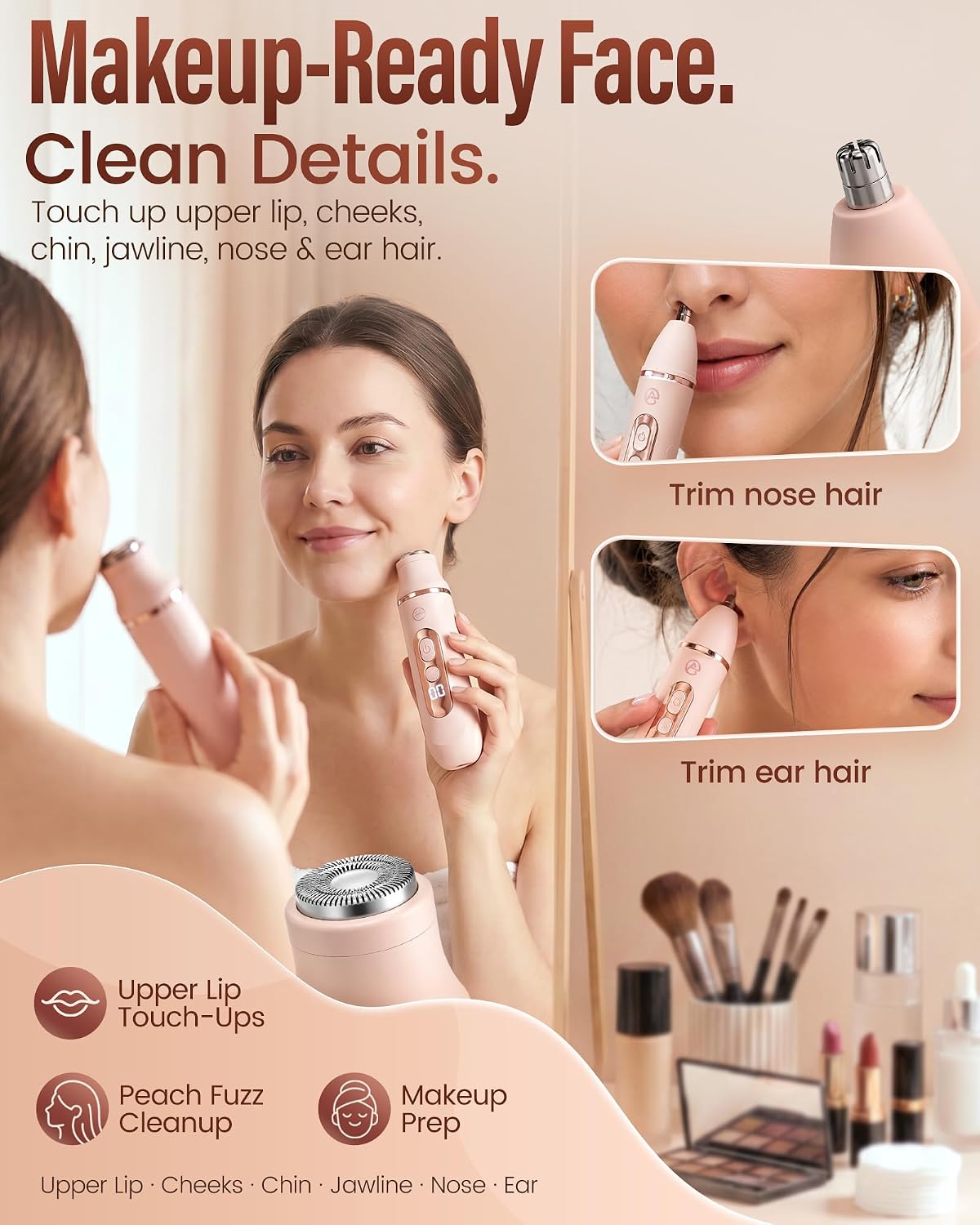Detalle 2 de EaseAura Rasoio Elettrico Donna 5 In 1 – Grooming completo per viso, corpo e zone intime